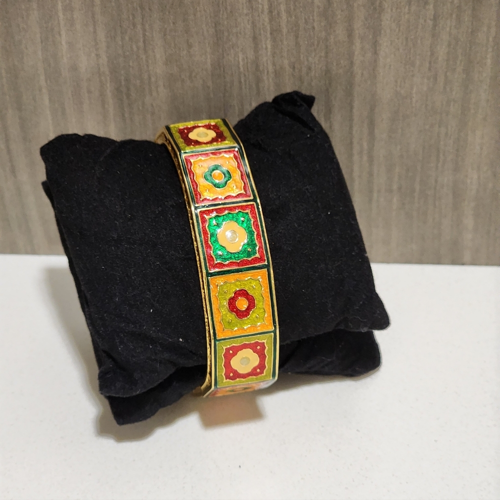 Joan Rivers Rare  Enameled Cloissone Flower Clamper Bangle Bracelet